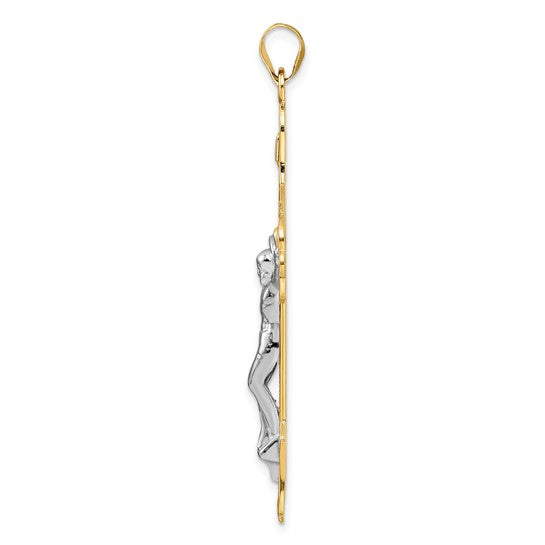 14kt Two-tone Solid INRI Filigree Crucifix Pendant