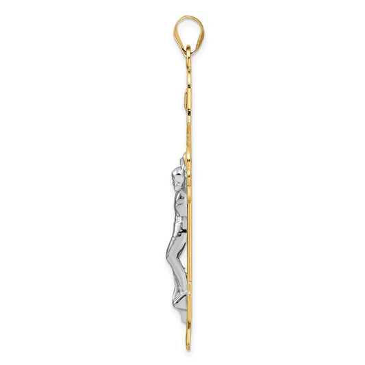 14kt Two-tone Solid INRI Filigree Crucifix Pendant