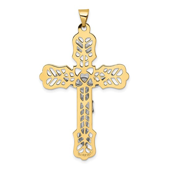 14kt Two-tone Solid INRI Filigree Crucifix Pendant