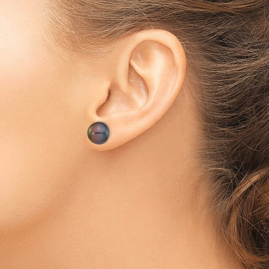 14kt White Gold 10-11mm Black Button Freshwater Cultured Pearl Stud Post Earrings