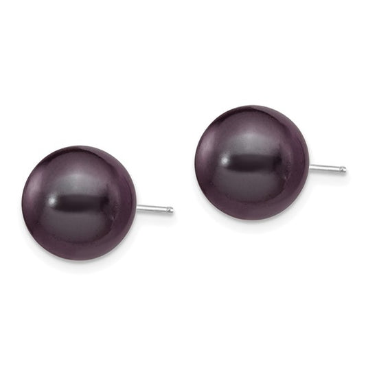 14kt White Gold 10-11mm Black Round Freshwater Cultured Pearl Stud Post Earrings