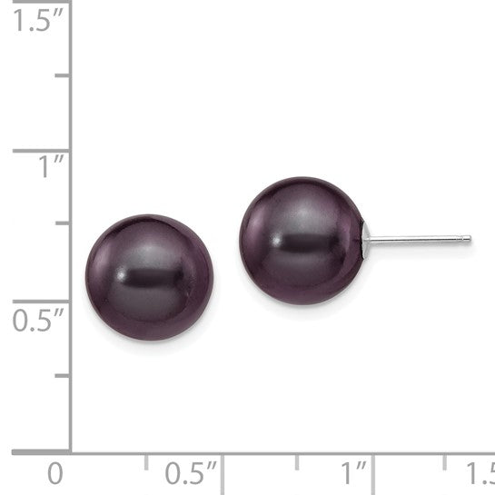 14kt White Gold 10-11mm Black Round Freshwater Cultured Pearl Stud Post Earrings
