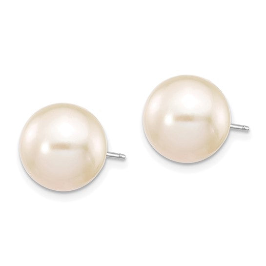 14kt White Gold 10-11mm White Round Freshwater Cultured Pearl Stud Post Earrings