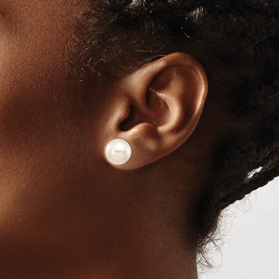 14kt White Gold 10-11mm White Round Freshwater Cultured Pearl Stud Post Earrings