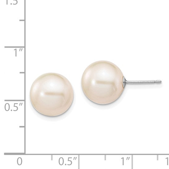 14kt White Gold 10-11mm White Round Freshwater Cultured Pearl Stud Post Earrings