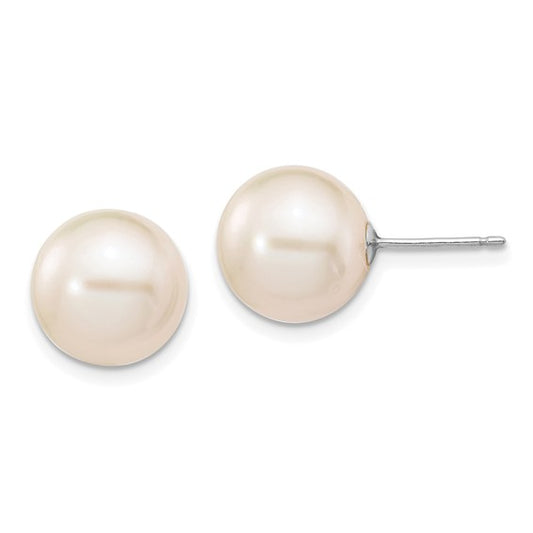 14kt White Gold 10-11mm White Round Freshwater Cultured Pearl Stud Post Earrings