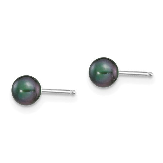 14kt White Gold 4-5mm Black Round Freshwater Cultured Pearl Stud Post Earrings