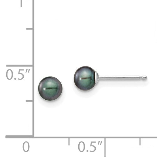 14kt White Gold 4-5mm Black Round Freshwater Cultured Pearl Stud Post Earrings