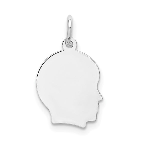 14kt White Plain Small.018 Depth Facing Right Engravable Boy Charm