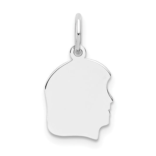 14kt White Gold Plain Small.027 Depth Facing Right Engravable Girl Charm