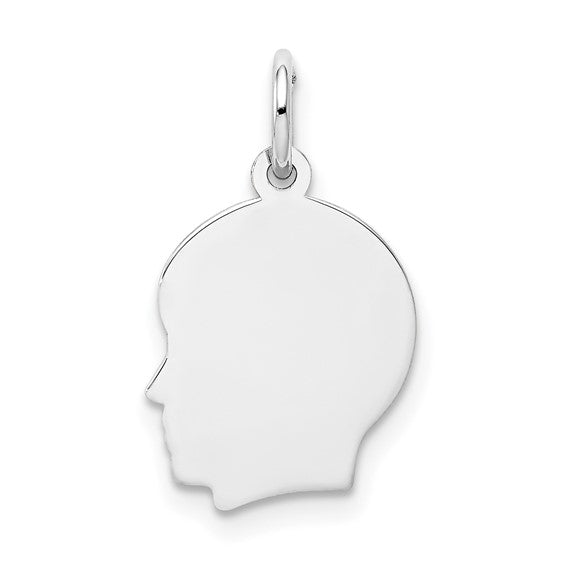 14kt White Gold Plain Small.011 Depth Facing Left Engravable Boy Charm