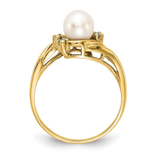14kt Yellow Gold 6mm FW Cultured Pearl AAA Diamond ring