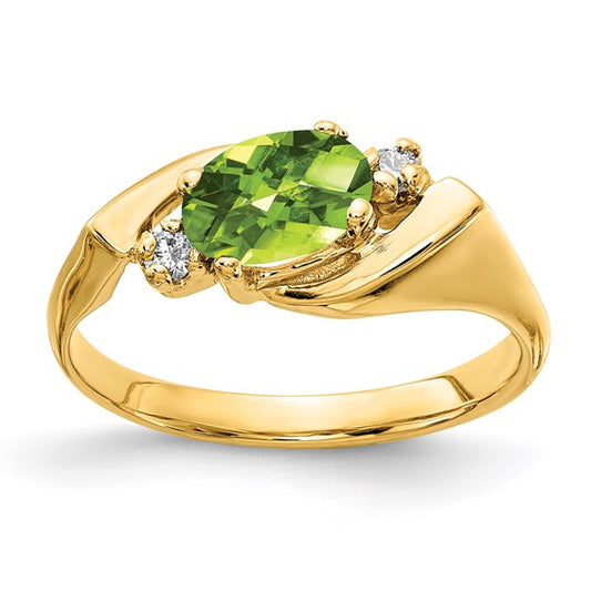 14kt Yellow Gold 7x5mm Oval Peridot Checker A Diamond ring