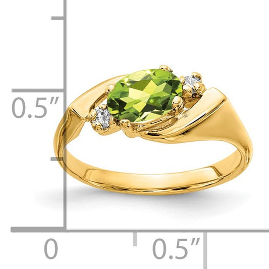 14kt Yellow Gold 7x5mm Oval Peridot Checker AAA Diamond ring