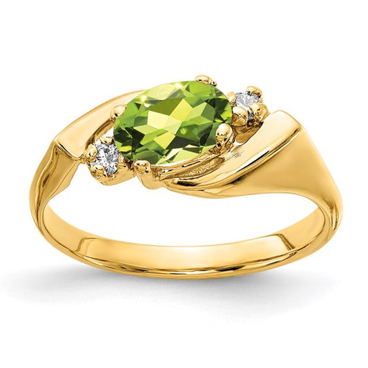 14kt Yellow Gold 7x5mm Oval Peridot AA Diamond ring