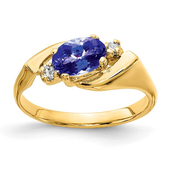 14kt Yellow Gold 7x5mm Oval Tanzanite VS Diamond ring