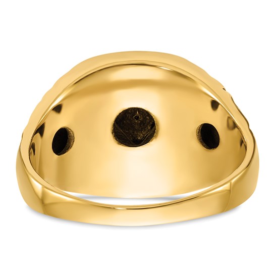 14kt Yellow Gold Polished, Antiqued and Nugget Texture AA Quality Diamond Masonic Ring