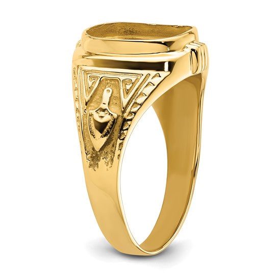 14kt Yellow Gold Men's Polished and Textured Masonic Ring Mounting