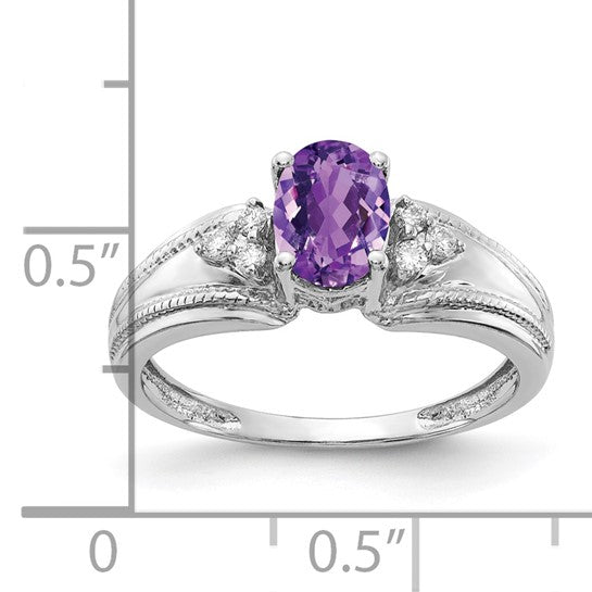 14kt White Gold 7x5mm Oval Amethyst AA Diamond ring
