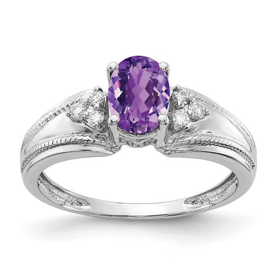 14kt White Gold 7x5mm Oval Amethyst AA Diamond ring