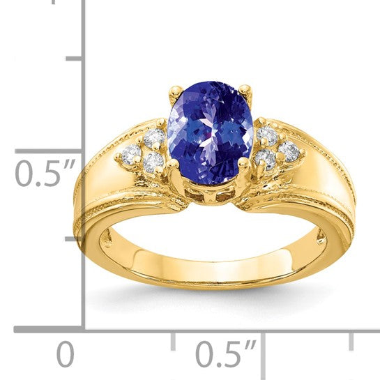 14kt Yellow Gold 8x6mm Oval Tanzanite AA Diamond ring