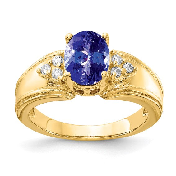 14kt Yellow Gold 8x6mm Oval Tanzanite AA Diamond ring