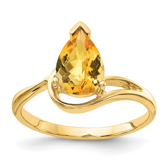 14kt Yellow Gold 9x6mm Pear Citrine Checker ring