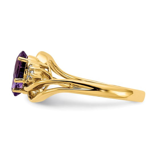 14kt Yellow Gold 6x4mm Oval Amethyst VS Diamond ring
