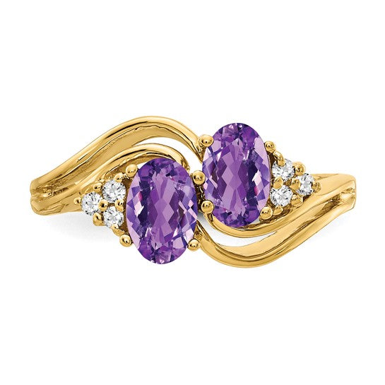 14kt Yellow Gold 6x4mm Oval Amethyst AAA Diamond ring