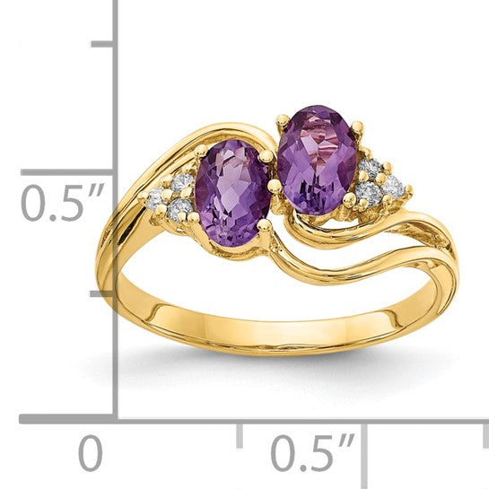 14kt Yellow Gold 6x4mm Oval Amethyst VS Diamond ring