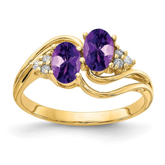 14kt Yellow Gold 6x4mm Oval Amethyst VS Diamond ring