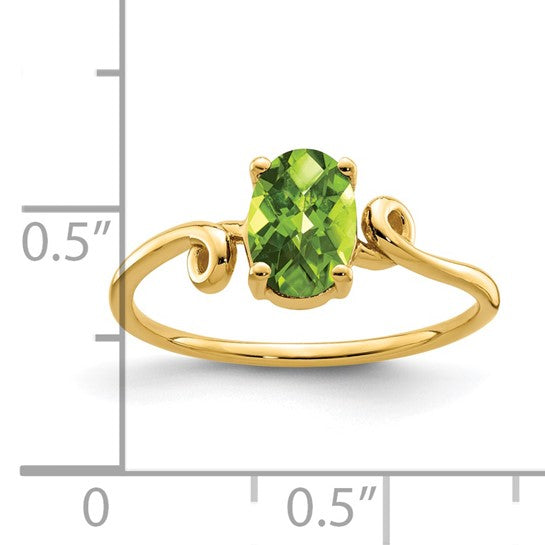 14kt Yellow Gold 7x5mm Oval Peridot Checker ring