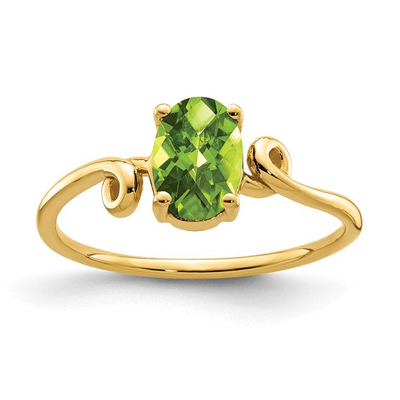14kt Yellow Gold 7x5mm Oval Peridot Checker ring
