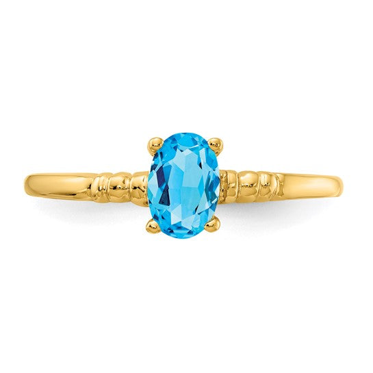 14kt Yellow Gold 6x4mm Oval Blue Topaz ring