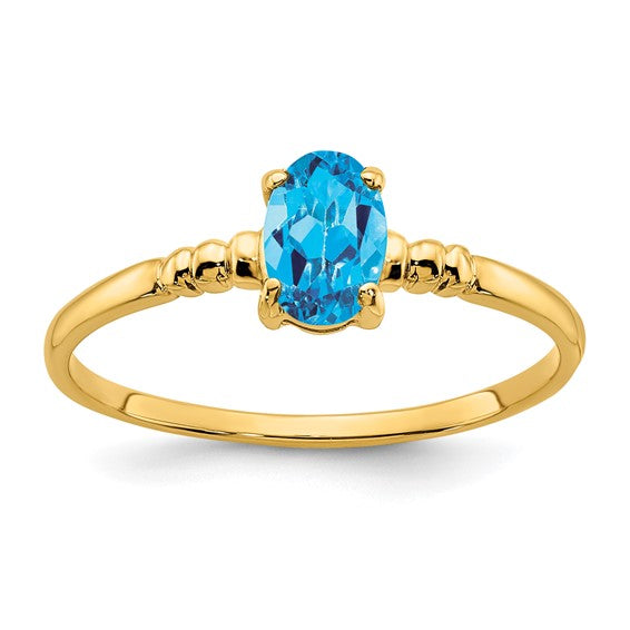 14kt Yellow Gold 6x4mm Oval Blue Topaz ring