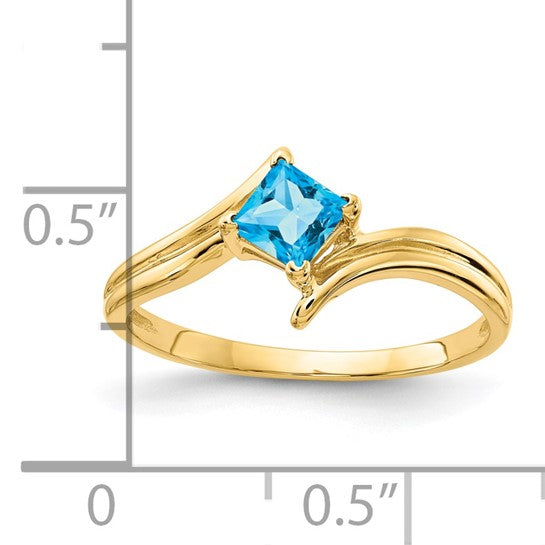 14kt Yellow Gold 4mm Princess Cut Blue Topaz ring