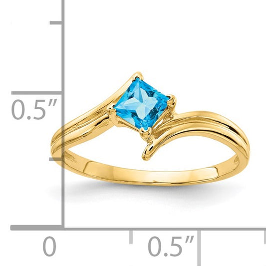 14kt Yellow Gold 4mm Princess Cut Blue Topaz ring