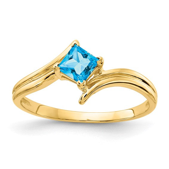 14kt Yellow Gold 4mm Princess Cut Blue Topaz ring