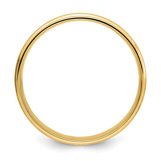 14kt Yellow Gold 6mm Standard Weight Comfort Fit Brushed Satin/Polished Grooved Edge Wedding Band Size 9.5