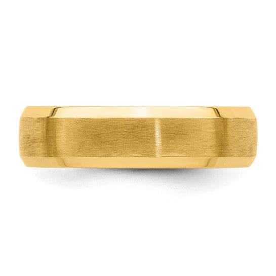 14kt Yellow Gold 6mm Heavyweight Comfort Fit Brushed Satin with Polished Beveled Edge Wedding Band Size 13.5