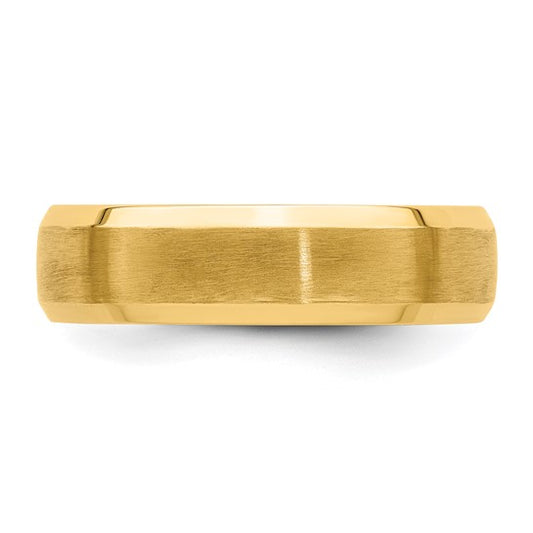 14kt Yellow Gold 6mm Lightweight Comfort Fit Brushed Satin with Polished Beveled Edge Wedding Band Size 10