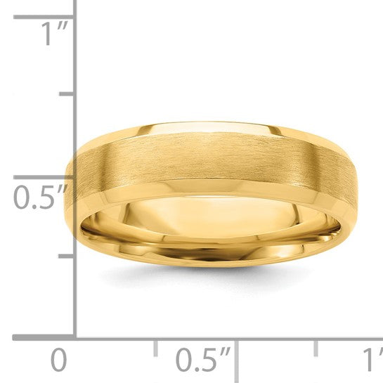 14kt Yellow Gold 6mm Heavyweight Comfort Fit Brushed Satin with Polished Beveled Edge Wedding Band Size 7.5