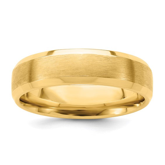 14kt Yellow Gold 6mm Heavyweight Comfort Fit Brushed Satin with Polished Beveled Edge Wedding Band Size 7