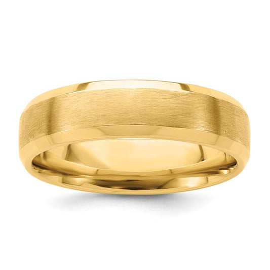 14kt Yellow Gold 6mm Heavyweight Comfort Fit Brushed Satin with Polished Beveled Edge Wedding Band Size 7.5