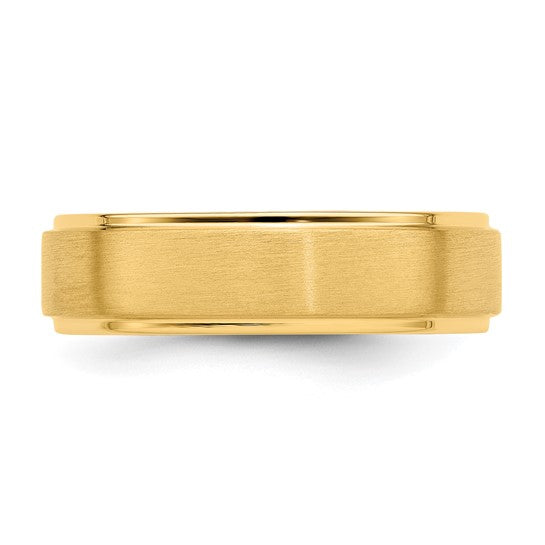 14kt Yellow Gold 6mm Lightweight Comfort Fit Brushed Satin/Polished Stepped Edge Wedding Band Size 7