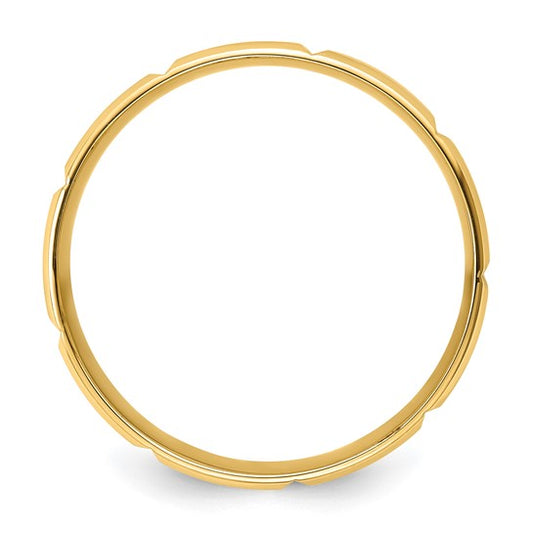 14kt Yellow Gold 6mm Lightweight Comfort Fit Brushed/Polished Beveled Edge with Vertical Lines Wedding Band Size 13.5