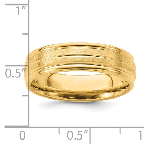 14kt Yellow Gold 6mm Heavyweight Comfort Fit Brushed Satin with Center Line Fancy Wedding Band Size 10.5
