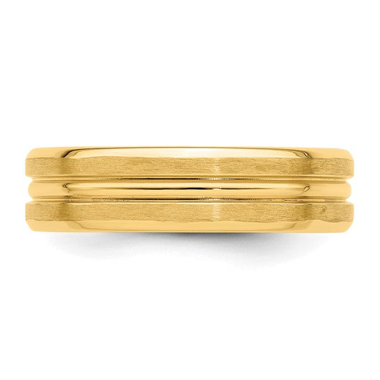 14kt Yellow Gold 6mm Lightweight Comfort Fit Brushed Satin with Center Groove Wedding Band Size 13.5