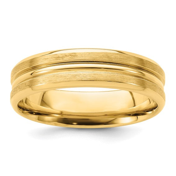 14kt Yellow Gold 6mm Lightweight Comfort Fit Brushed Satin with Center Groove Wedding Band Size 13.5