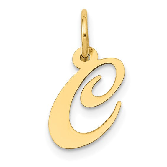 14KT Yellow Gold Small Fancy Script Letter C Initial Charm